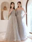 Modest / Simple Grey Lace Flower Bridesmaid Dresses 2023 A-Line / Princess Short Sleeve Backless Floor-Length / Long Bridesmaid Dresses