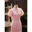 Scintillantes Rougissant Rose Paillettes Soirée Cheongsam 2024 Trompette / Sirène Col Haut Manches Courtes Thé Longueur