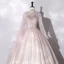 Chic / Belle Rougissant Rose Paillettes Robe De Bal 2022 Robe Boule V-Cou Manches Longues Dos Nu Longue Robe De Ceremonie