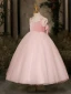 Lovely Candy Pink Rhinestone Glitter Birthday Flower Girl Dresses 2024 Ball Gown Square Neckline Sleeveless Backless Tea-length