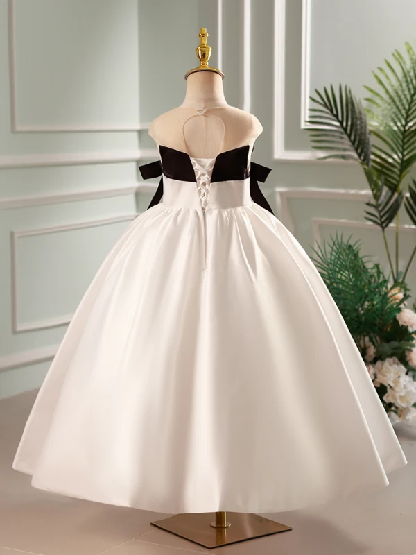 Chic / Beautiful Black Bow Birthday Flower Girl Dresses 2023 Ball Gown Scoop Neck Sleeveless Backless Floor-Length / Long