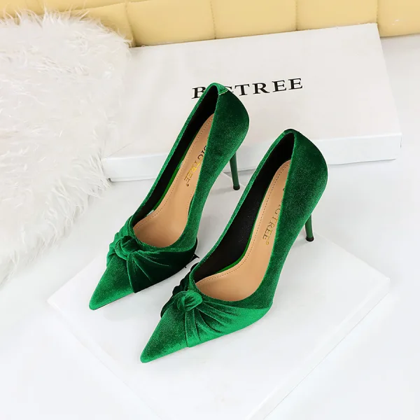 Fashion Dark Green Suede Prom Pumps 2023 10 cm Stiletto Heels Pointed Toe Pumps High Heels