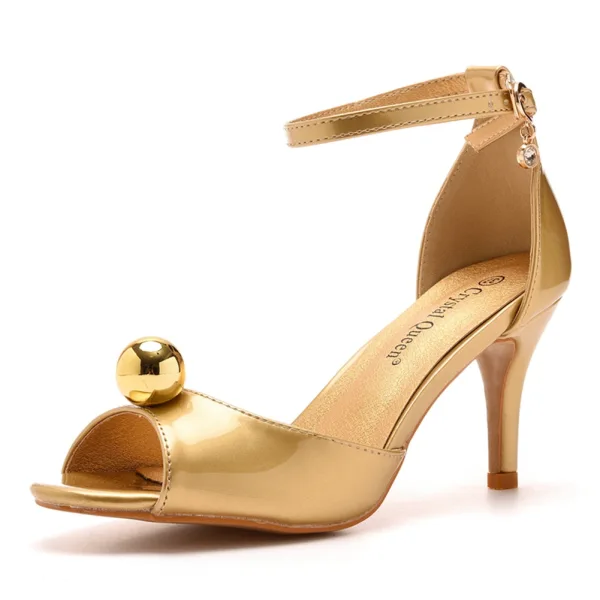 Schlicht Sommer Himmelblau Perle Ball Sandalen Damen 2023 Knöchelriemen 7 cm Stilettos Peeptoes Sandaletten Hochhackige