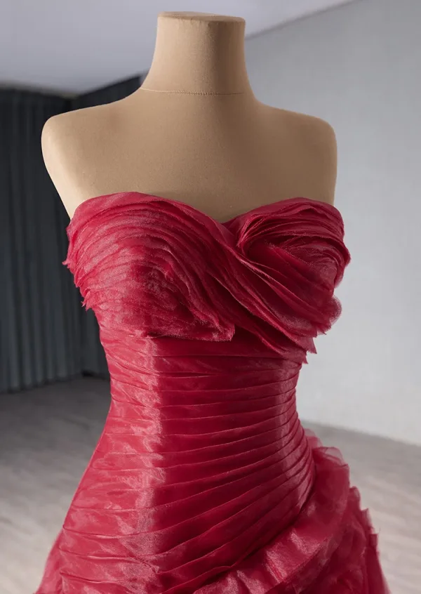 High-end Burgundy Pleated Prom Dresses 2024 Ball Gown Strapless Sleeveless Backless Floor-Length / Long Prom Formal Dresses