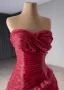 High-end Burgundy Pleated Prom Dresses 2024 Ball Gown Strapless Sleeveless Backless Floor-Length / Long Prom Formal Dresses