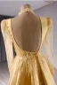 High-end Vintage / Retro Gold Sequins Trumpet / Mermaid Prom Dresses 2024 High Neck Long Sleeve Backless Sweep Train Prom Formal Dresses
