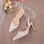 Charming White Lace Flower Rhinestone Pearl Wedding Shoes 2023 8 cm Stiletto Heels Pointed Toe Wedding Sandals High Heels