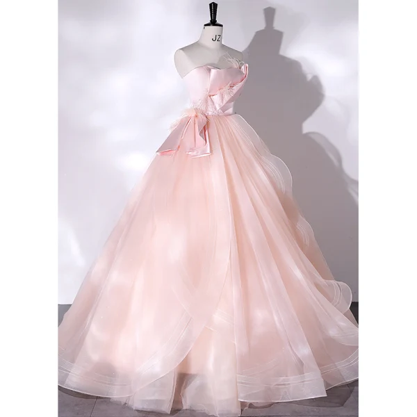Chic / Beautiful Candy Pink Tassel Prom Dresses 2022 Ball Gown Strapless Sleeveless Backless Floor-Length / Long Formal Dresses