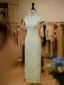Chinese style Sage Green Printing Tea-length Cheongsam 2026 Trumpet / Mermaid High Neck Cap Sleeves