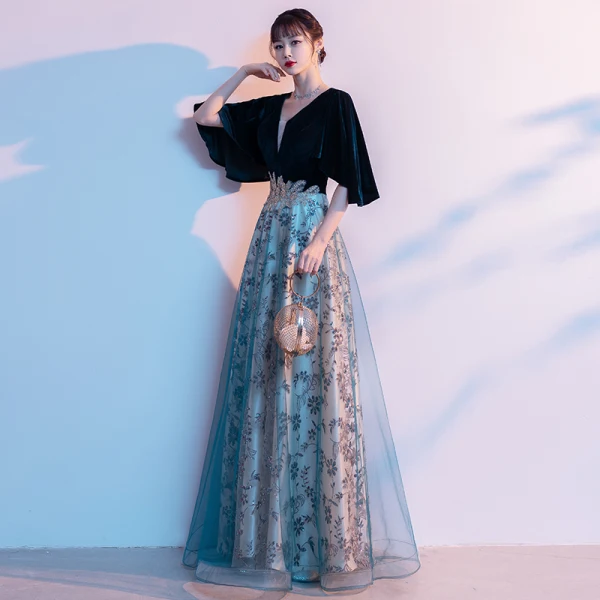 Chic / Beautiful Burgundy Beading Sequins Prom Dresses 2024 A-Line / Princess Scoop Neck 1/2 Sleeves Backless Floor-Length / Long Prom Formal Dresses