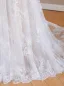 Vintage / Retro White Pearl Lace Flower Wedding Dresses 2026 A-Line / Princess Strapless Sleeveless Backless Sweep Train