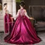 Chic / Beautiful Fuchsia Sequins Bow Birthday Flower Girl Dresses 2025 Ball Gown High Neck Sweep Train Long Sleeve