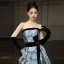 Audrey Hepburn Style Ocean Blue Printing Split Front Prom Dresses 2024 A-Line / Princess Strapless Sleeveless Backless Bow Sash Floor-Length / Long Prom Formal Dresses