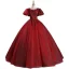 Bling Bling Burgundy Sequins Lace Flower Prom Dresses 2023 Square Neckline Puffy Short Sleeve Backless Floor-Length / Long Prom Formal Dresses
