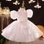 Charming White Beading Sequins Rhinestone Lace Flower Prom Flower Girl Dresses 2022 Ball Gown High Neck Puffy Short Sleeve Floor-Length / Long Flower Girl Dresses