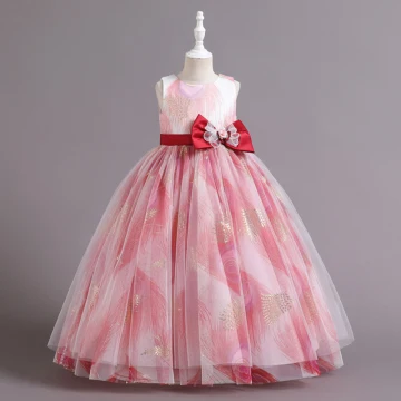 Chic Beautiful Red Glitter Printing Birthday Flower Girl Dresses 2024 Ball Gown Scoop Neck Sleeveless Sash Bow Floor Length Long