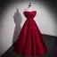 Elegant Burgundy Prom Dresses 2022 Ball Gown Off-The-Shoulder Bow Pearl Sleeveless Backless Floor-Length / Long Satin Prom Formal Dresses