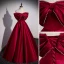 Elegant Burgundy Prom Dresses 2022 Ball Gown Off-The-Shoulder Bow Pearl Sleeveless Backless Floor-Length / Long Satin Prom Formal Dresses