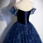 Charmant Bleu Marine Robe De Soirée 2022 Robe Boule De l'épaule Perlage Perle Paillettes Manches Courtes Dos Nu Longue Soirée Robe De Ceremonie