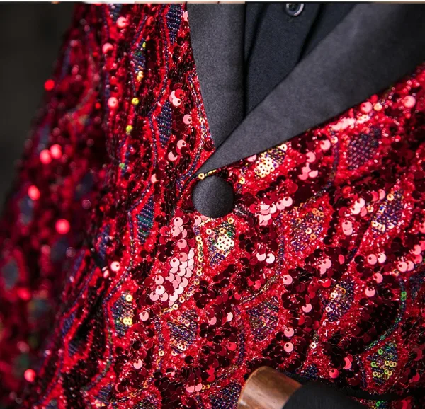 Sparkly Burgundy Sequins 5-piece Long Sleeve Boys Wedding Suits 2025 Body Jewellery Coat Shirt Tie Pants