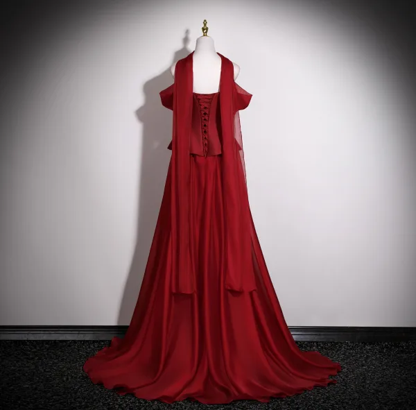 Chic / Belle Bordeaux Robe De Bal 2025 Princesse Bustier Sans Manches Dos Nu Longue Robe De Ceremonie