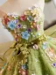 Flower Fairy Sage Green Multi-Colors Appliques Prom Dresses 2025 Ball Gown Strapless Sleeveless Backless Sweep Train Formal Dresses