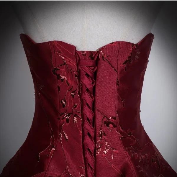 High-end Chinese style Burgundy Sequins Formal Dresses 2026 A-Line / Princess Strapless Sleeveless Backless Floor-Length / Long Evening Party Evening Dresses