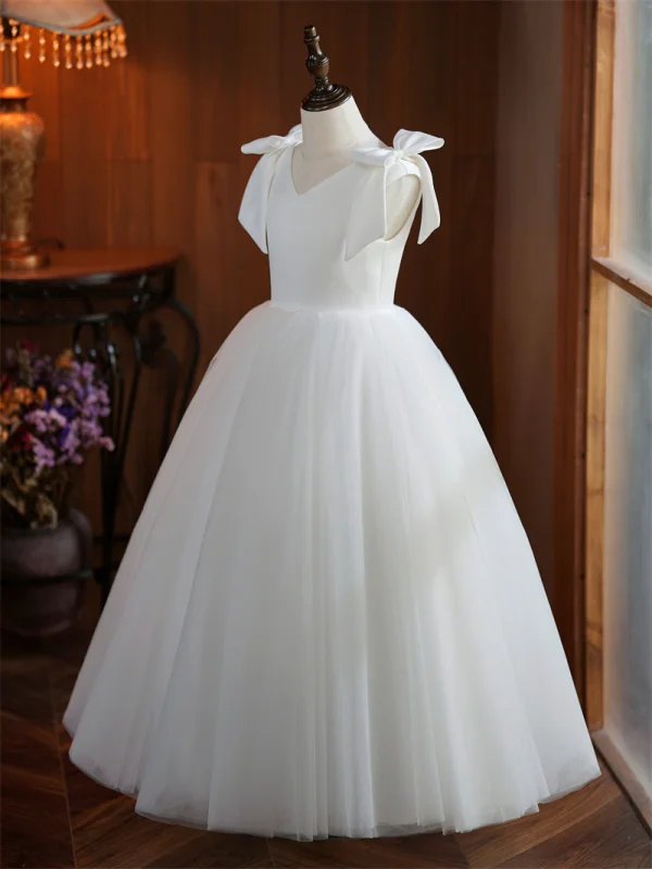 Chic / Beautiful Black Birthday Flower Girl Dresses 2024 Ball Gown V-Neck Sleeveless Backless Floor-Length / Long