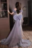Charmant Bleu Glitter Perlage Paillettes Robe De Soirée 2023 Trompette / Sirène De l'épaule Manches Courtes Dos Nu Noeud Longue Soirée Robe De Ceremonie