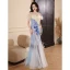 Charmant Bleu Ciel Paillettes En Dentelle Fleur Robe De Soirée 2024 Trompette / Sirène De l'épaule Manches Courtes Dos Nu Longue Soirée Robe De Ceremonie