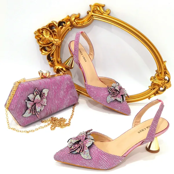 Charming Rainbow Multi-Colors Rhinestone Flower Evening Party Womens Sandals Clutch Bags 2023 6 cm Stiletto Heels Pointed Toe Sandals High Heels Clutch Bags