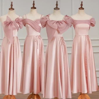 Modest Simple Candy Pink Bridesmaid Dresses 2023 A Line Princess Short Sleeve Backless Floor Length Long Bridesmaid Dresses