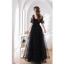 Charming Black Feather Beading Sequins Prom Dresses 2022 A-Line / Princess Square Neckline Bell sleeves Backless Floor-Length / Long Formal Dresses
