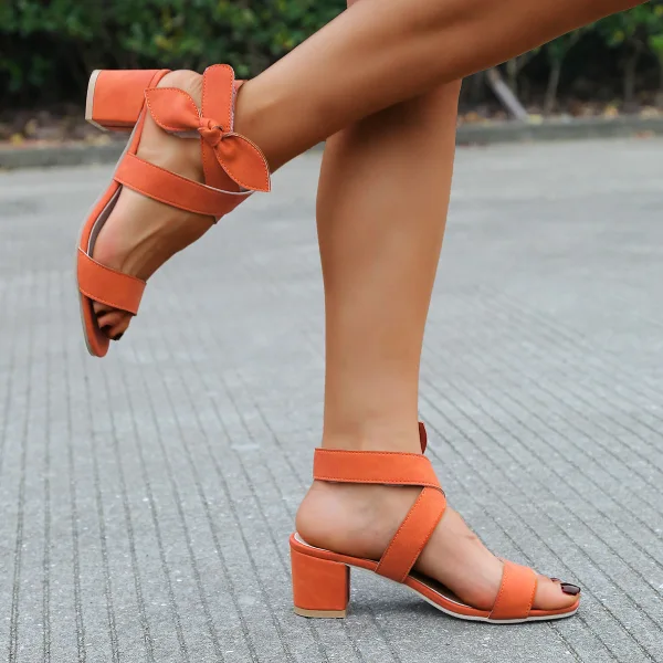 Modest / Simple Summer Orange Street Wear Womens Sandals 2022 Bow X-Strap 5 cm Stiletto Heels Open / Peep Toe Sandals High Heels