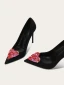 Mode Noire Forme de coeur Faux Diamant Promo Escarpins 2024 Cuir 10 cm Talons Aiguilles À Bout Pointu Escarpins