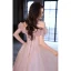 Chic / Beautiful Blushing Pink Beading Ruffle Prom Dresses 2022 A-Line / Princess Off-The-Shoulder Short Sleeve Backless Floor-Length / Long Formal Dresses