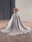 High End Grau Handgefertigt Perlenstickerei Strass Ballkleider 2025 A Linie Bandeau Ärmellos Rückenfreies Hof-Schleppe Festliche Kleider