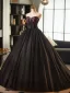 Elegant Black Printing Prom Dresses 2025 Ball Gown Strapless Sleeveless Backless Floor-Length / Long Prom Formal Dresses