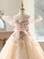 Elegante Champagner Pailletten Spitze Blumen Geburtstag Blumenmädchenkleider 2026 Ballkleid Rundhalsausschnitt Ärmellos Rückenfreies Lange Tülle