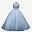 Elegant Sky Blue Beading Sequins Prom Dresses 2022 Ball Gown High Neck Short Sleeve Backless Floor-Length / Long Prom Formal Dresses