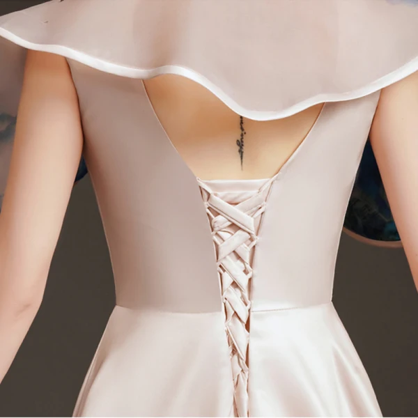 Vintage / Retro Chinese style Champagne Evening Dresses 2023 A-Line / Princess High Neck Sleeveless Backless Court Train Evening Party Formal Dresses