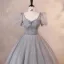 Élégant Gris Paillettes Robe De Bal Gonflée 2023 Robe Boule Encolure Carrée Manches Courtes Dos Nu Longue Promo Robe De Ceremonie