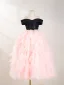 Bling Bling Rougissant Rose Perlage Paillettes Anniversaire Robe Ceremonie Fille 2024 Robe Boule De l'épaule Manches Courtes Dos Nu Noeud Longue Tulle