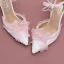 Schön Charmant Weiß Brautschuhe 2023 Knöchelriemen Perle Schleife 9 cm Stilettos Spitzschuh Hochzeit Sandaletten Hochhackige