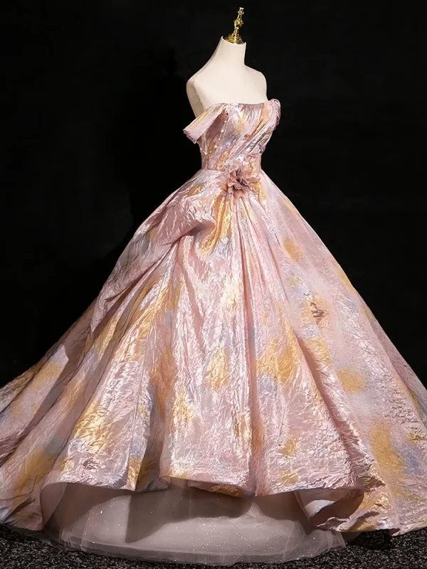Mode Rougissant Rose Robe De Bal 2024 Robe Boule Bustier Sans Manches Dos Nu Longue Promo Robe De Ceremonie