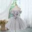 Chic / Belle Gris Perlage Appliques Paillettes Courte Anniversaire Robe De Fête 2024 Robe Boule De l'épaule Manches Courtes Dos Nu Robe De Ceremonie