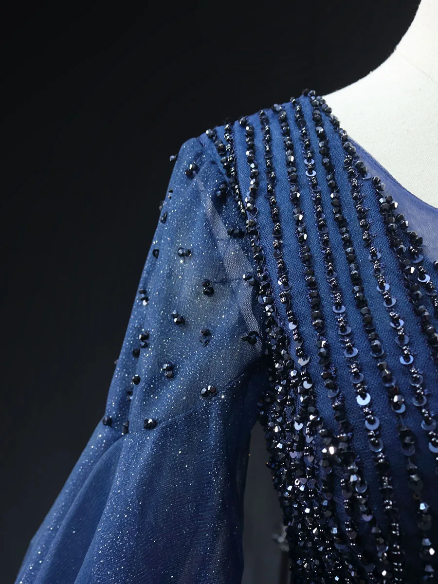 Vintage Retro Navy Blue Beading Sequins Glitter Short Prom Dresses 2024 A-Line Princess