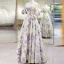 Chic / Beautiful Lavender Printing Prom Dresses 2025 A-Line / Princess Off-The-Shoulder Short Sleeve Backless Floor-Length / Long Prom Formal Dresses
