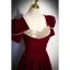 Elegant Burgundy Suede Prom Dresses 2023 A-Line / Princess Square Neckline Pearl Sequins Short Sleeve Floor-Length / Long Prom Formal Dresses