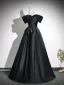 Vintage Schwarz Schleife Satin Ballkleider 2026 Ballkleid Off Shoulder Kurze Ärmel Rückenfreies Lange Festliche Kleider